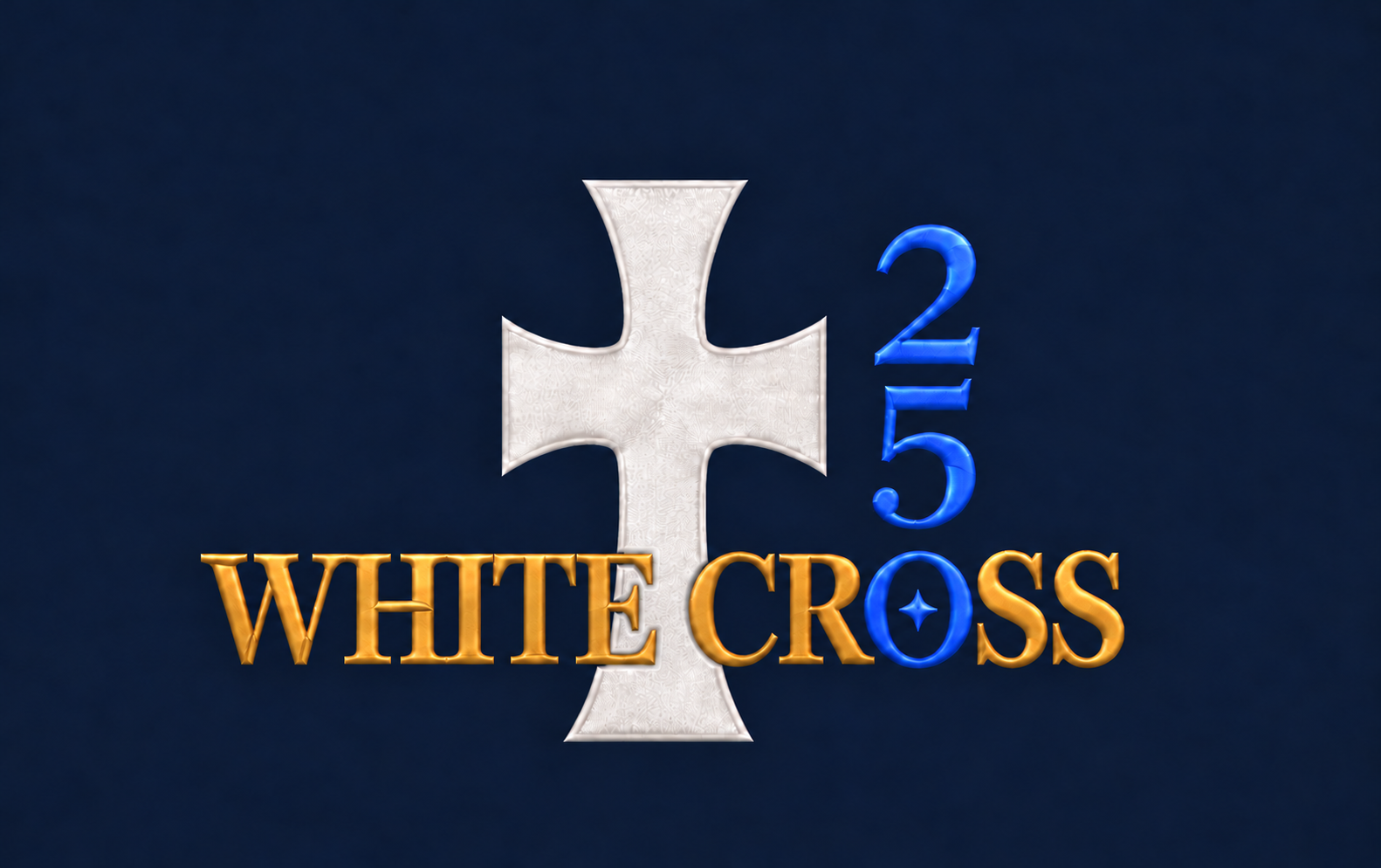 White Cross 250 — white cross with gold lettering and blue 250